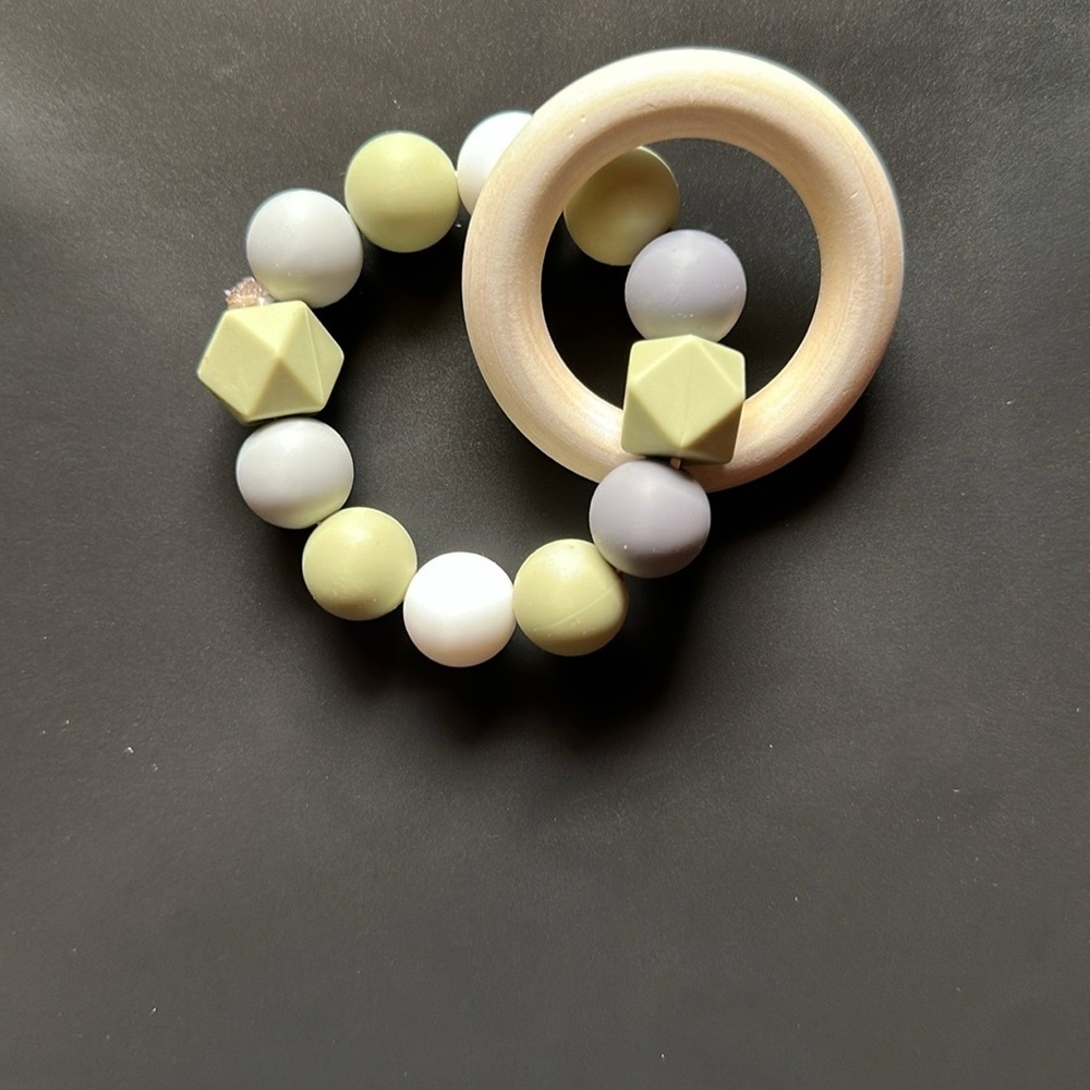 Handmade Wooden Teething Ring with Beads